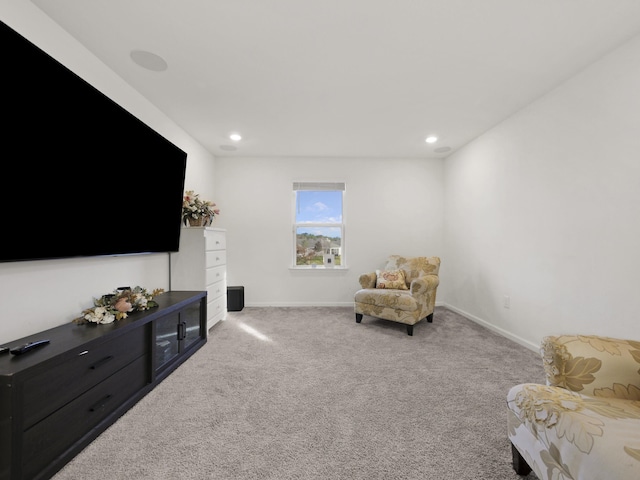 sitting room featuring carpet flooring