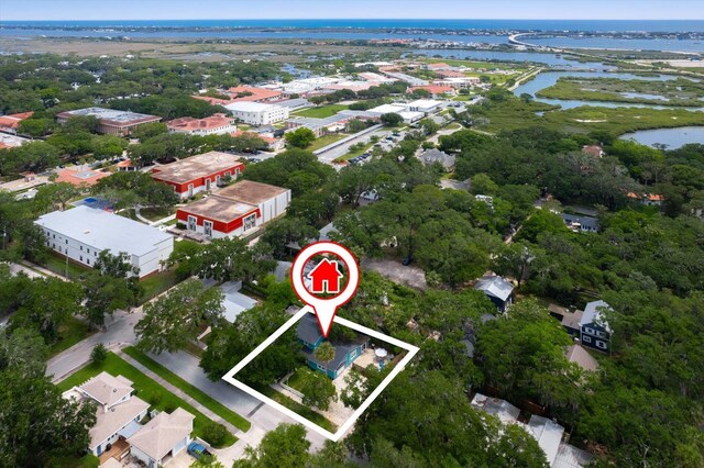 13 Douglas Ave, Saint Augustine, FL 32084 - aerial view of property and surrounding area with a nearby body of water and property boundaries highlighted