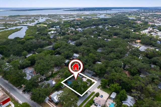 13 Douglas Ave, Saint Augustine, FL 32084 - aerial view of property's location featuring a nearby body of water and property boundaries highlighted