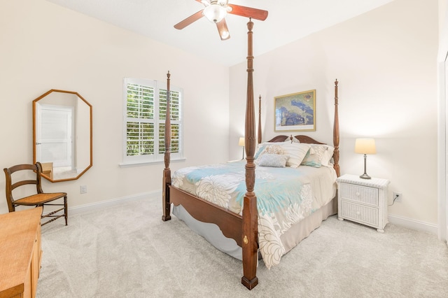 bedroom with baseboards, ceiling fan, and carpet