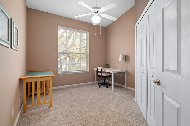 1101 Royal Troon Ln, Saint Augustine, FL 32086 - carpeted home office with baseboards and ceiling fan