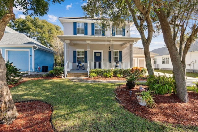 view of front of home featuring a front lawn and central air condition unit