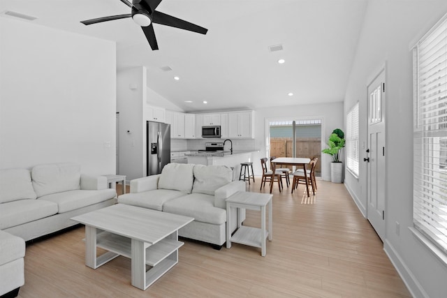 237 Jackson Blvd, Saint Augustine, FL 32095 - living room featuring visible vents, light wood finished floors, baseboards, ceiling fan, and recessed lighting