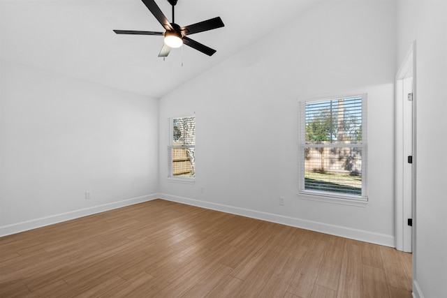 237 Jackson Blvd, Saint Augustine, FL 32095 - unfurnished room featuring baseboards, high vaulted ceiling, light wood-style floors, and ceiling fan