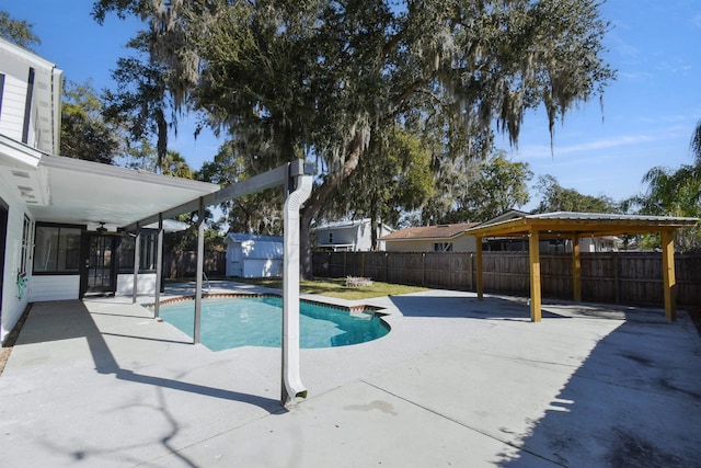 155 Drake Rd, Saint Augustine, FL 32086 - view of swimming pool with a patio area, a fenced backyard, and a ceiling fan