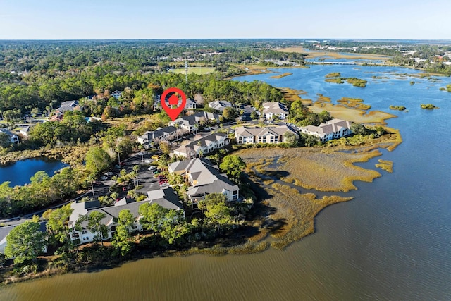 aerial view with a residential view and a water view