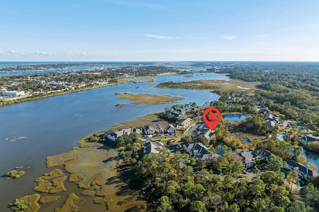 bird's eye view with a water view and a residential view