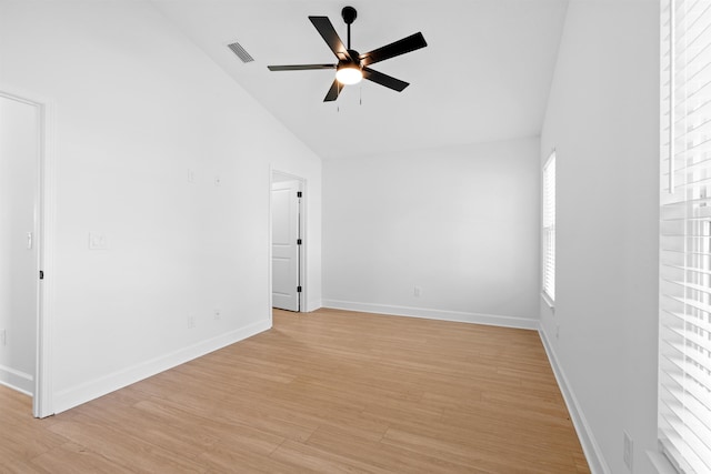 241 Jackson Blvd, Saint Augustine, FL 32095 - empty room with high vaulted ceiling, a ceiling fan, light wood-type flooring, baseboards, and visible vents