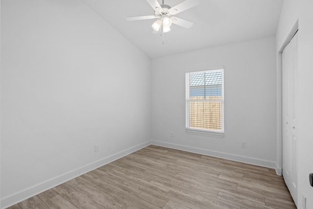 241 Jackson Blvd, Saint Augustine, FL 32095 - unfurnished bedroom featuring a closet, baseboards, ceiling fan, and light wood-type flooring