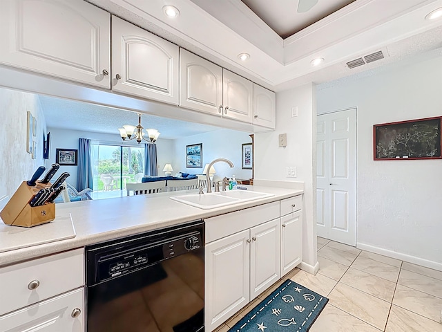 826 A1A Beach Blvd Unit 13, Saint Augustine, FL 32080 - kitchen featuring black dishwasher, a sink, white cabinets, light countertops, and recessed lighting