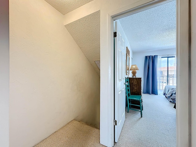 826 A1A Beach Blvd Unit 13, Saint Augustine, FL 32080 - hall with a textured ceiling, carpet, and a textured wall
