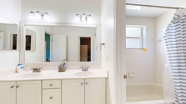 12232 Lashbrook Ct, Jacksonville, FL 32223 - full bathroom featuring double vanity and shower / bath combination with curtain