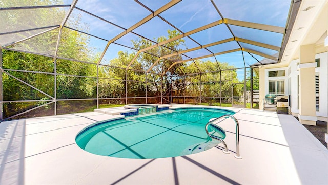 12232 Lashbrook Ct, Jacksonville, FL 32223 - view of pool featuring a patio area, a pool with connected hot tub, and a lanai