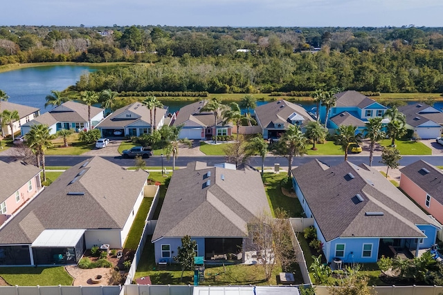 aerial view featuring a water view