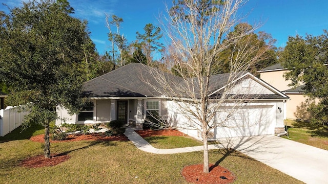 view of front of property featuring a garage and a front lawn