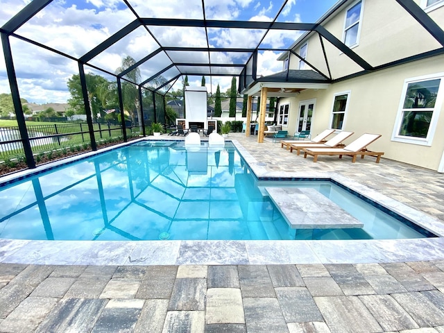 268 Sierras Loop, Saint Augustine, FL 32086 - view of pool with a patio area, french doors, ceiling fan, a lanai, and fence