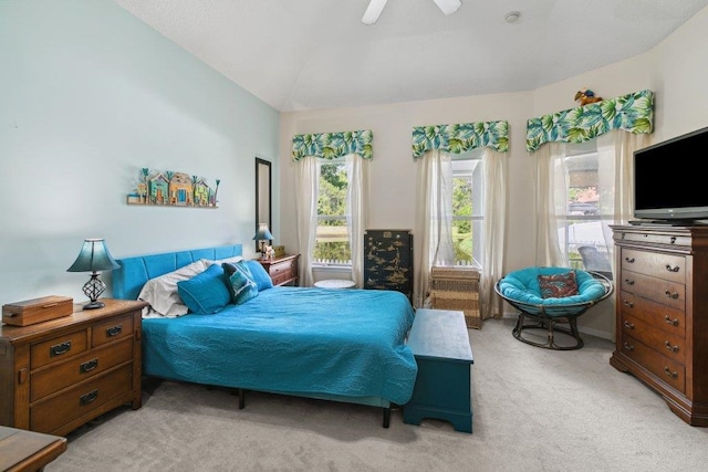 241 N Hidden Tree Dr, Saint Augustine, FL 32086 - bedroom with lofted ceiling, light colored carpet, and ceiling fan