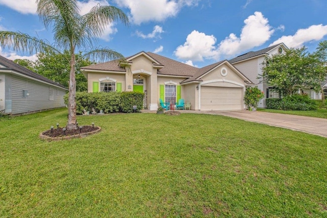 241 N Hidden Tree Dr, Saint Augustine, FL 32086 - view of front of house featuring concrete driveway, stucco siding, an attached garage, and a front yard