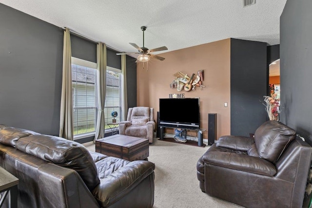 241 N Hidden Tree Dr, Saint Augustine, FL 32086 - carpeted living room with a ceiling fan and a textured ceiling