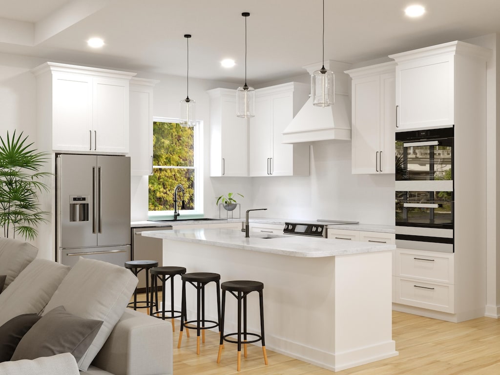 16 Baru Rd, Saint Augustine, FL 32080 - kitchen with a kitchen breakfast bar, a sink, recessed lighting, and black appliances