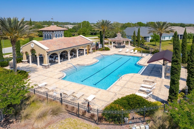 view of pool with a gazebo and a patio