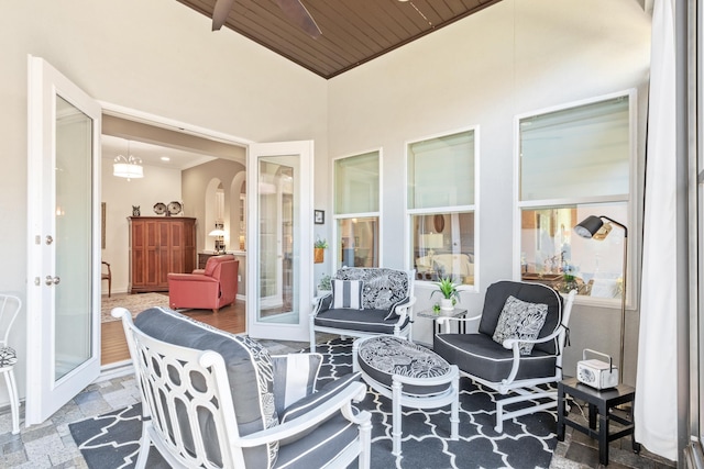 view of patio featuring ceiling fan