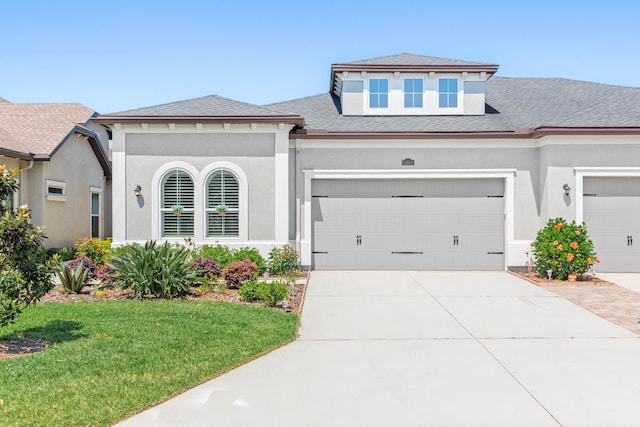 view of front facade with a garage and a front yard