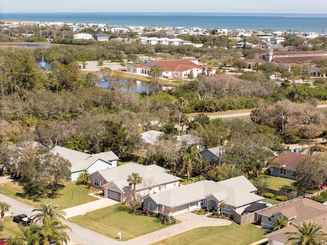 aerial view featuring a water view and a residential view