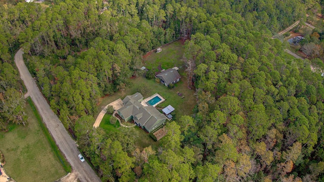 drone / aerial view with a forest view