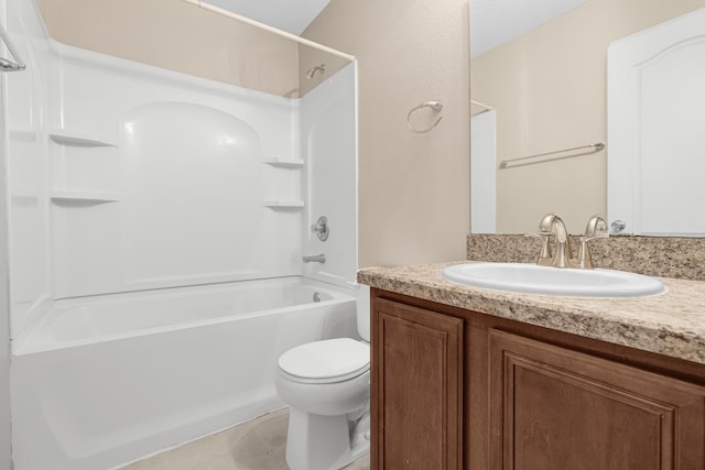 full bathroom with vanity,  shower combination, and toilet