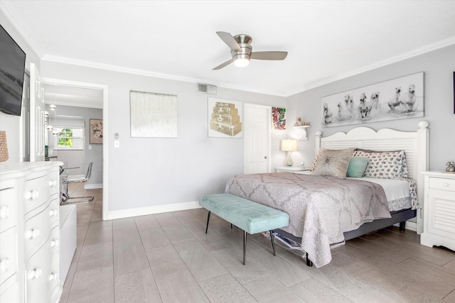 317 Flagler Blvd Unit 3A, Saint Augustine, FL 32080 - bedroom with crown molding and ceiling fan