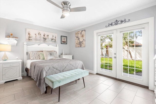 317 Flagler Blvd Unit 3A, Saint Augustine, FL 32080 - bedroom featuring access to exterior, ornamental molding, and ceiling fan