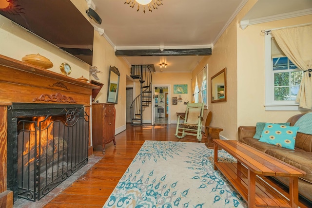 interior space featuring ornamental molding and wood-type flooring