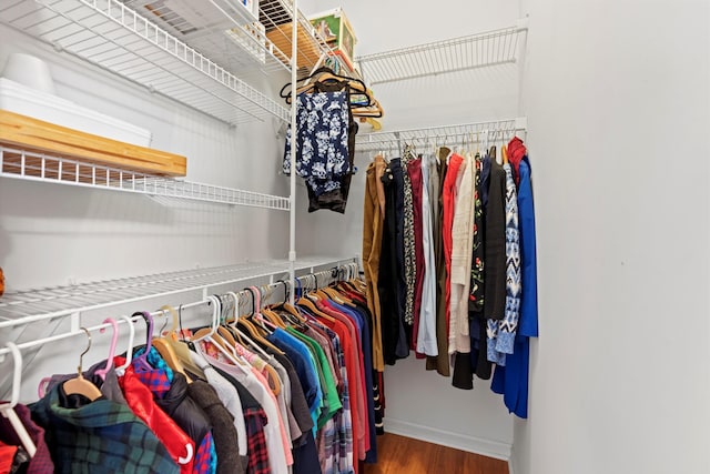 spacious closet with hardwood / wood-style flooring