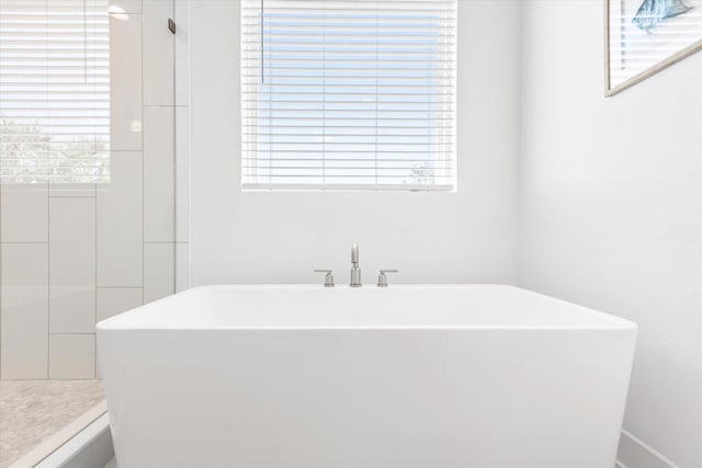 bathroom featuring a freestanding tub