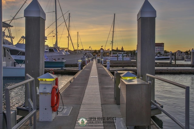 view of dock with a water view