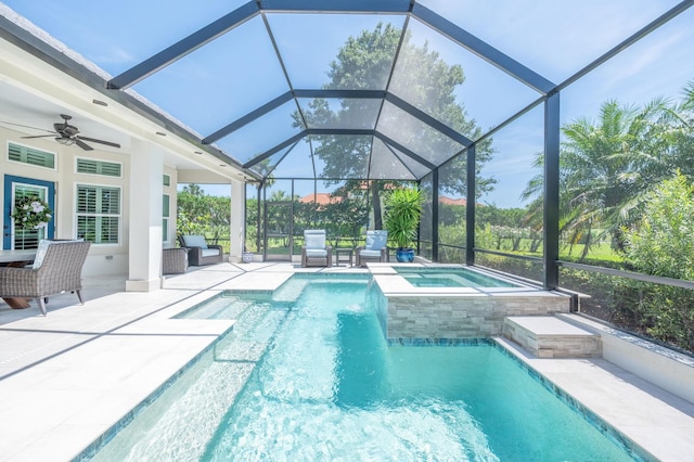 248 Marshside Dr, Saint Augustine, FL 32080 - view of pool with a patio, a pool with connected hot tub, a ceiling fan, and a lanai