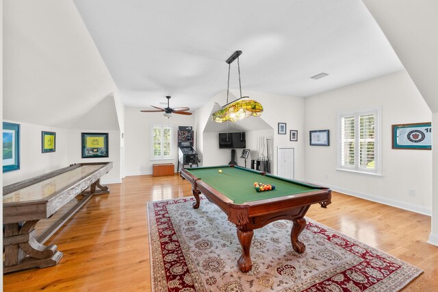 248 Marshside Dr, Saint Augustine, FL 32080 - rec room with billiards table, light wood finished floors, ceiling fan, and baseboards