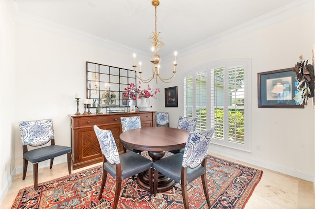 248 Marshside Dr, Saint Augustine, FL 32080 - dining area featuring crown molding, a chandelier, and baseboards