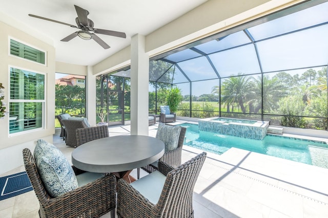 248 Marshside Dr, Saint Augustine, FL 32080 - view of swimming pool with a ceiling fan, a patio, a pool with connected hot tub, and a lanai