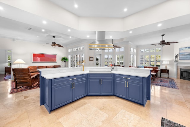 248 Marshside Dr, Saint Augustine, FL 32080 - kitchen featuring open floor plan, ceiling fan, recessed lighting, and light countertops
