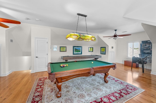 248 Marshside Dr, Saint Augustine, FL 32080 - recreation room with ceiling fan, pool table, light wood finished floors, and baseboards
