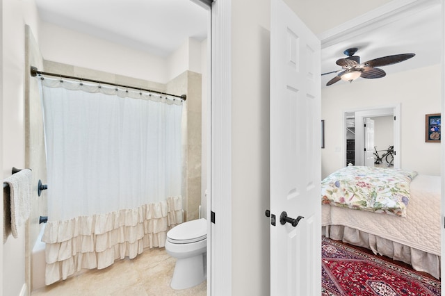 248 Marshside Dr, Saint Augustine, FL 32080 - full bathroom with toilet, shower / tub combo with curtain, ceiling fan, and tile patterned flooring