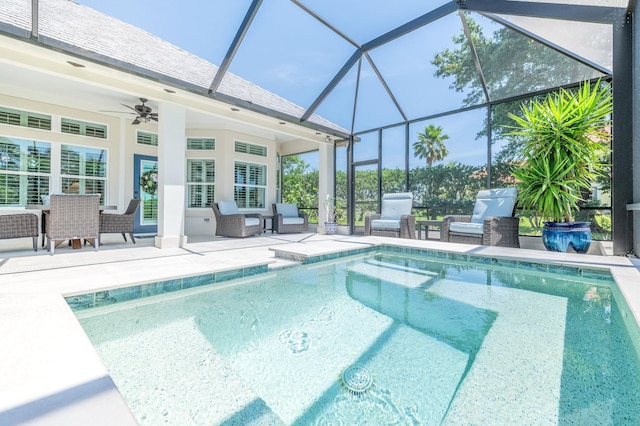 248 Marshside Dr, Saint Augustine, FL 32080 - swimming pool with a patio area, ceiling fan, and a lanai