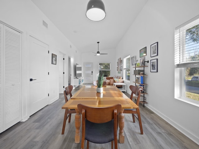 dining area featuring hardwood / wood-style flooring and a wealth of natural light