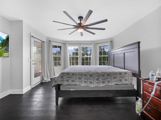 306 Marsh Point Cir, Saint Augustine, FL 32080 - bedroom featuring dark wood-style flooring, a ceiling fan, and access to outside