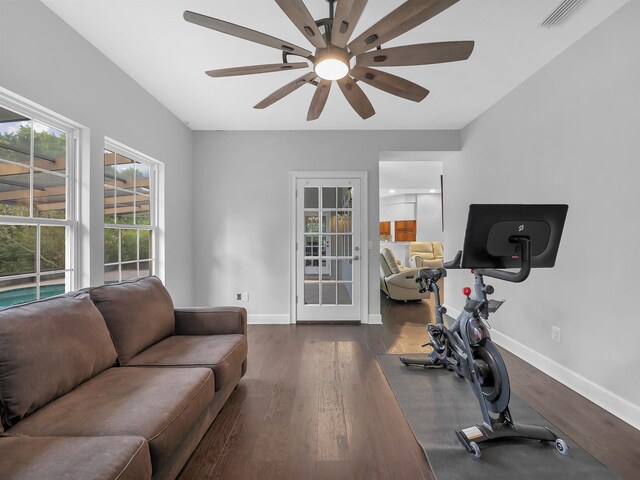 306 Marsh Point Cir, Saint Augustine, FL 32080 - workout area featuring dark wood-type flooring and a ceiling fan