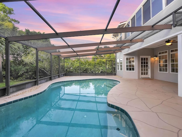 306 Marsh Point Cir, Saint Augustine, FL 32080 - pool at dusk with an outdoor pool, a patio area, and glass enclosure