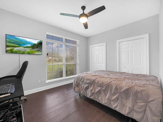 306 Marsh Point Cir, Saint Augustine, FL 32080 - bedroom with dark wood-style floors, an office area, and ceiling fan