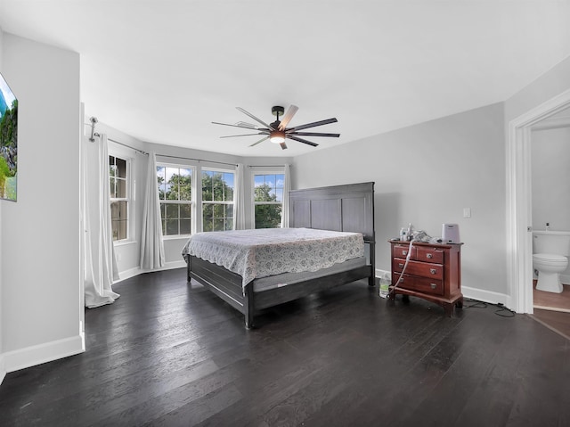 306 Marsh Point Cir, Saint Augustine, FL 32080 - bedroom featuring dark wood finished floors, a ceiling fan, and ensuite bath